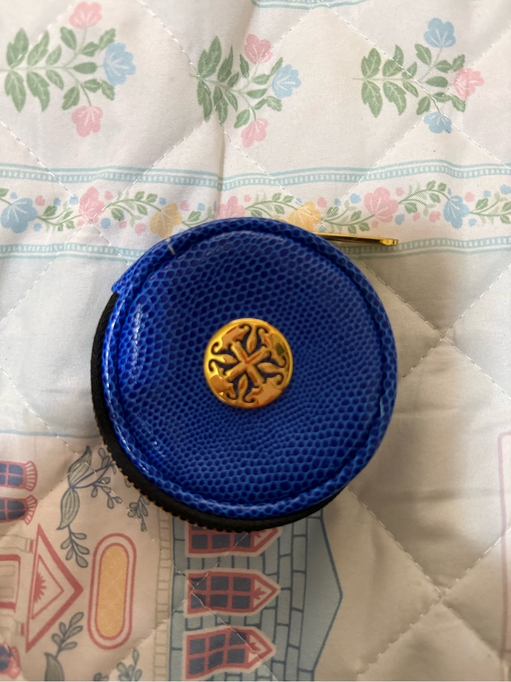 Rustic Cuff Blue Round Coin Case with Gold Accent